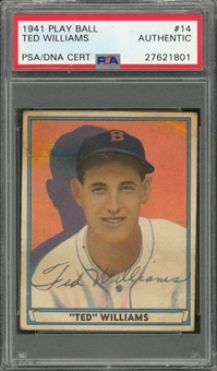 1941 Play Ball #14 Ted Williams Signed Card – PSA/DNA Authentic